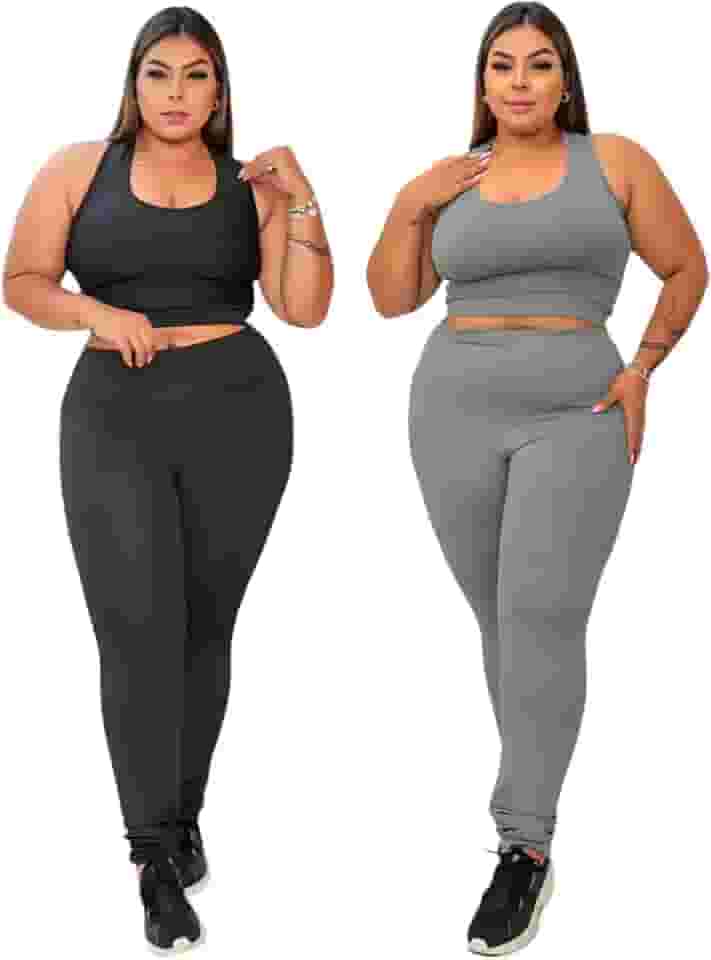 2 Conjunto Plus Size Calça Legging Cós Alto E Top Nadador