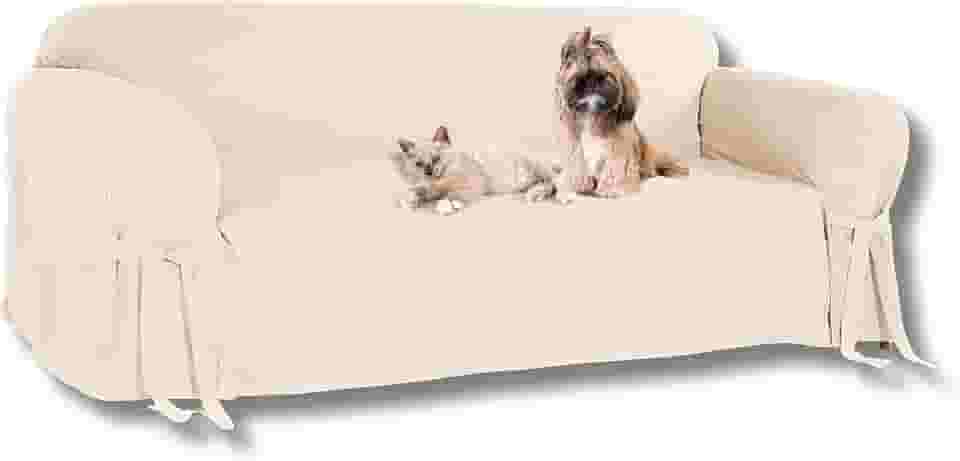 Capa Para Sofá 3 Lugares em Gorgurão Resistente Sala Decoração Laços Ajustáveis Lisa Pet Cachorro Cor:Crua