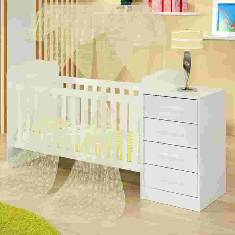 Berço com Cômoda 4 Gavetas Multiuso Trocador Quarto de Bebê