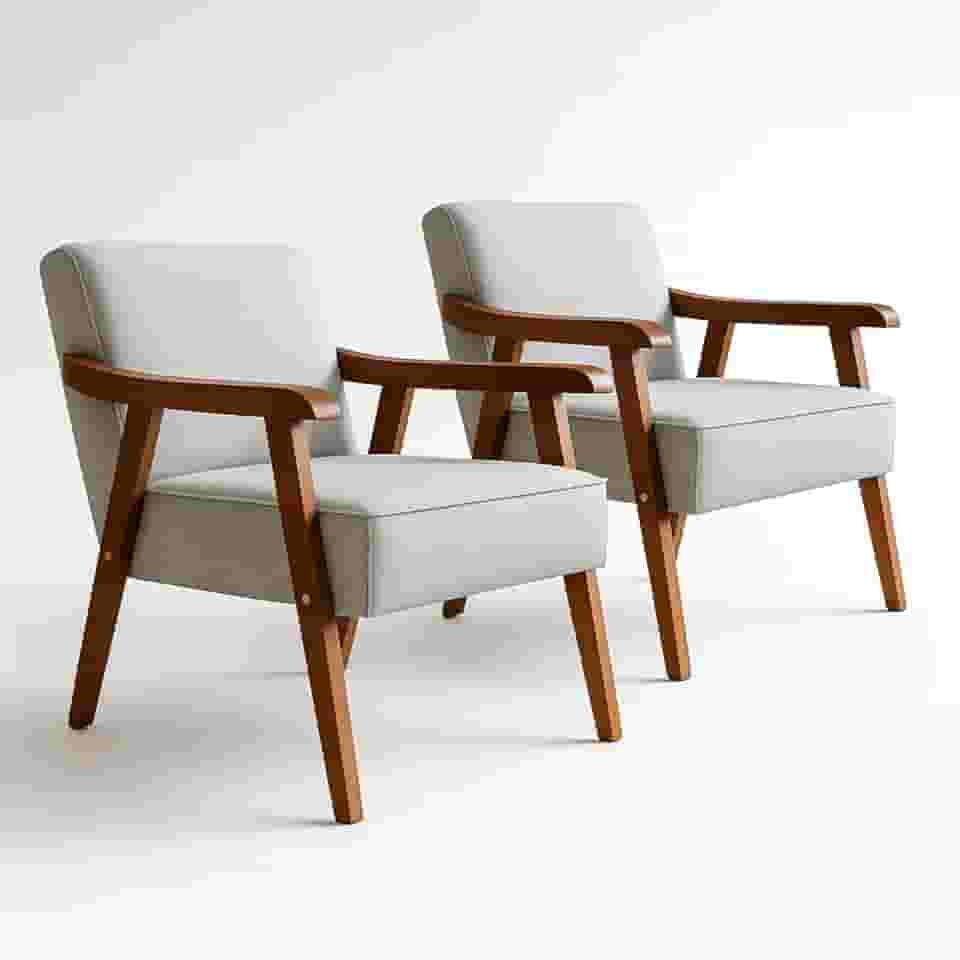 Kit 2 Poltronas Decorativas Estofadas em Tecido Linho Premium Cadeira Madeira Maciça para Sala, Consultório e Recepção (Cinza Claro)