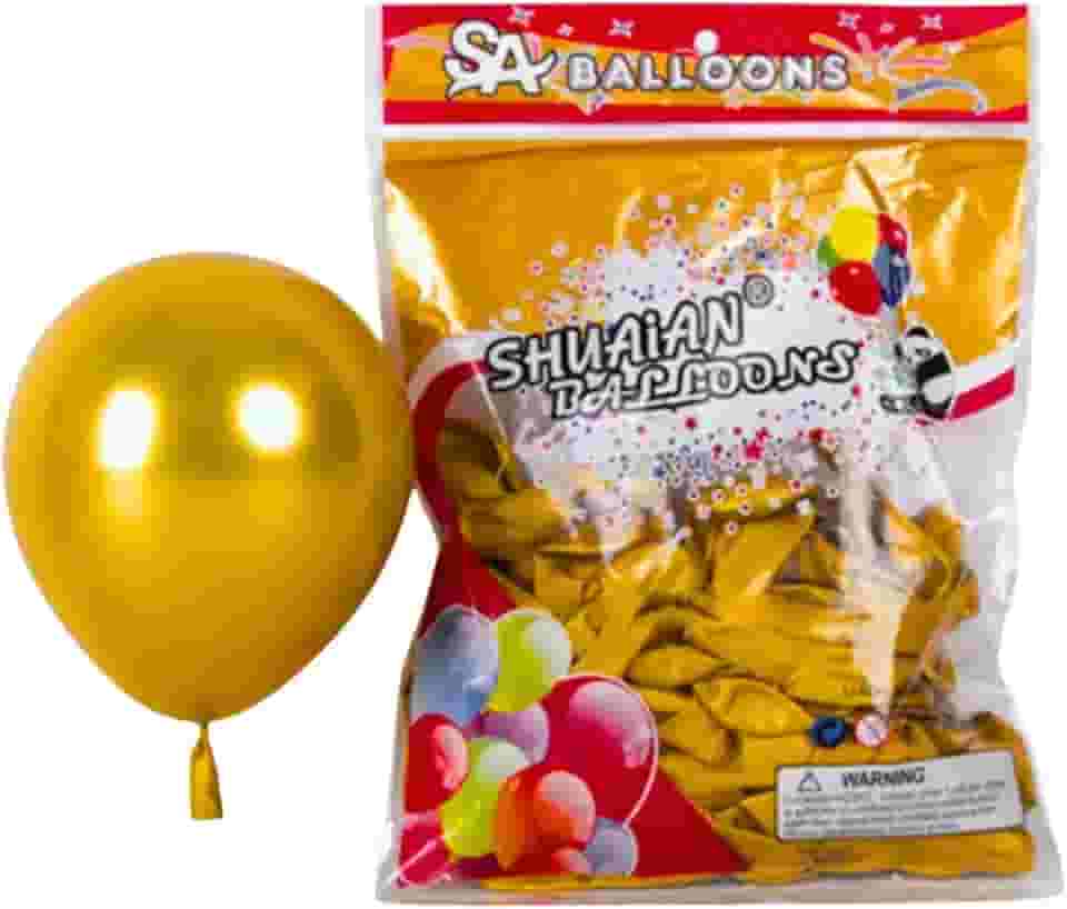 Balão Metalizado de Látex 12 Polegadas - 50 Unidades para Decoração de Festas, Casamentos, Aniversários e Eventos (Dourado)