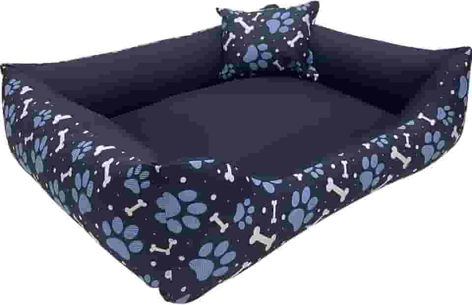 Cama Caminha para Pet Cachorro Gato Grande 70x60 com Zíper Lavável e Fundo Impermeável (Azul Ossinhos e Patinhas)