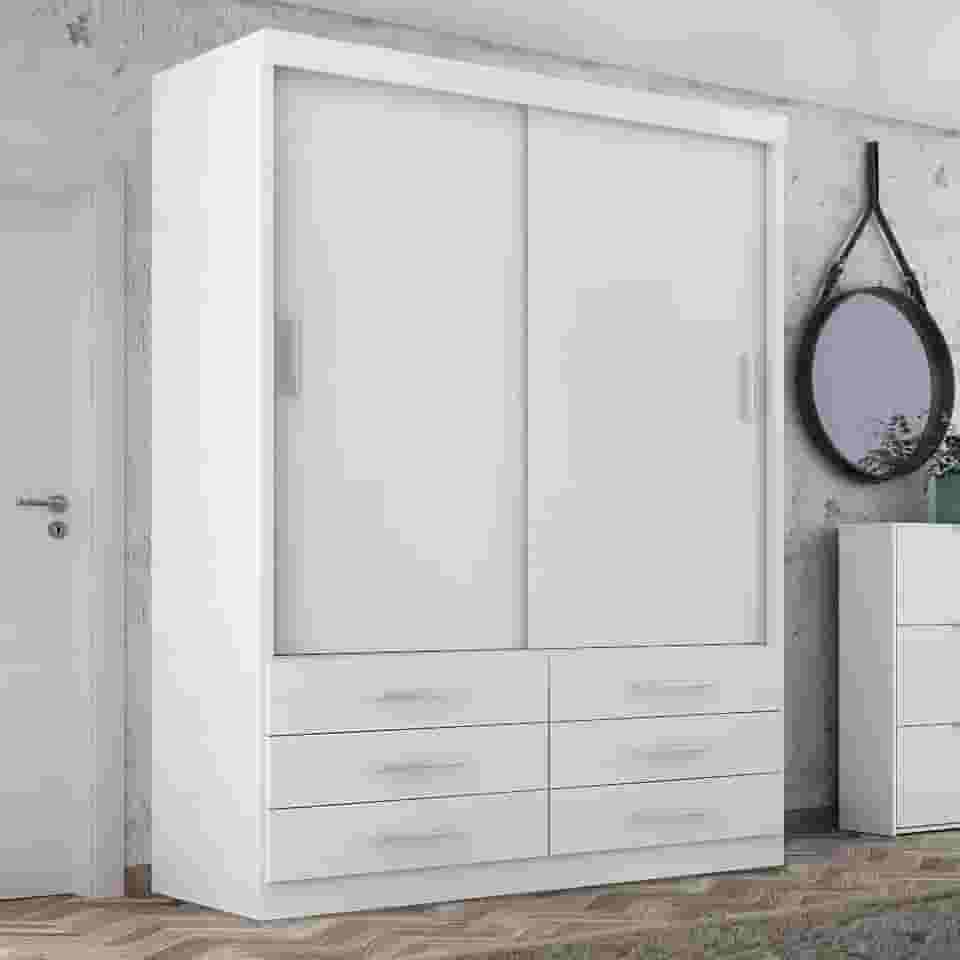 Guarda Roupa Solteiro Capri 2 Portas Correr 6 Gav Branco