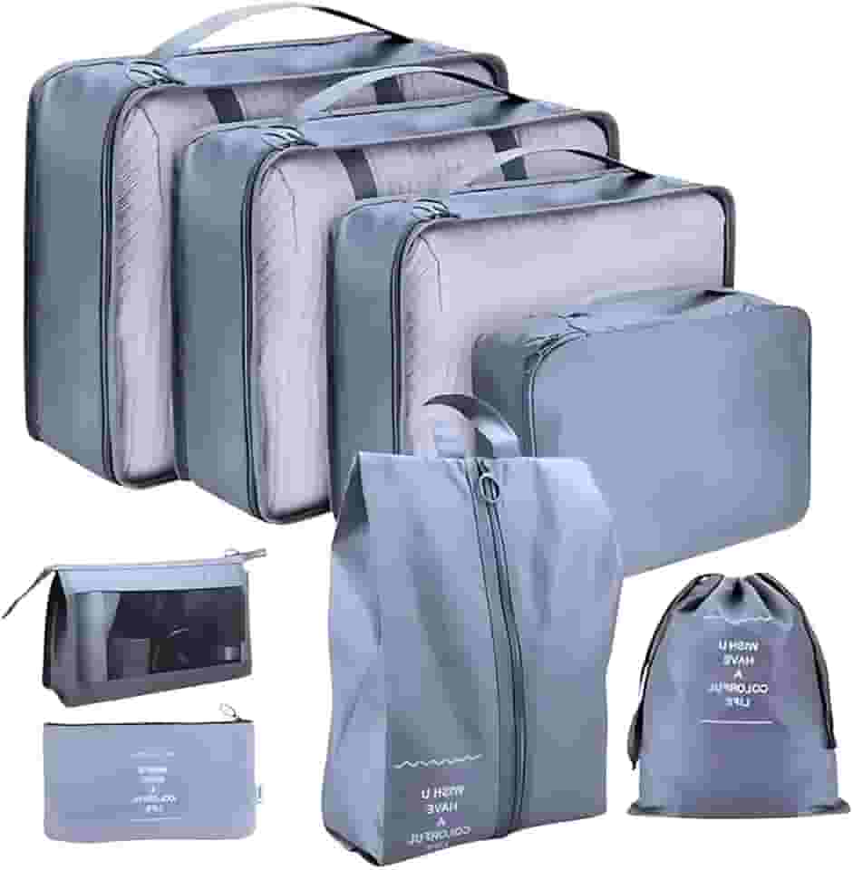 Kit Necessaire Organizador de Malas Conjunto Com 8 Peças Dobrável Impermeável Multiuso Bolsas Organizadoras de Roupas, Calçados e Acessórios Unissex Material de Qualidade (Cinza)