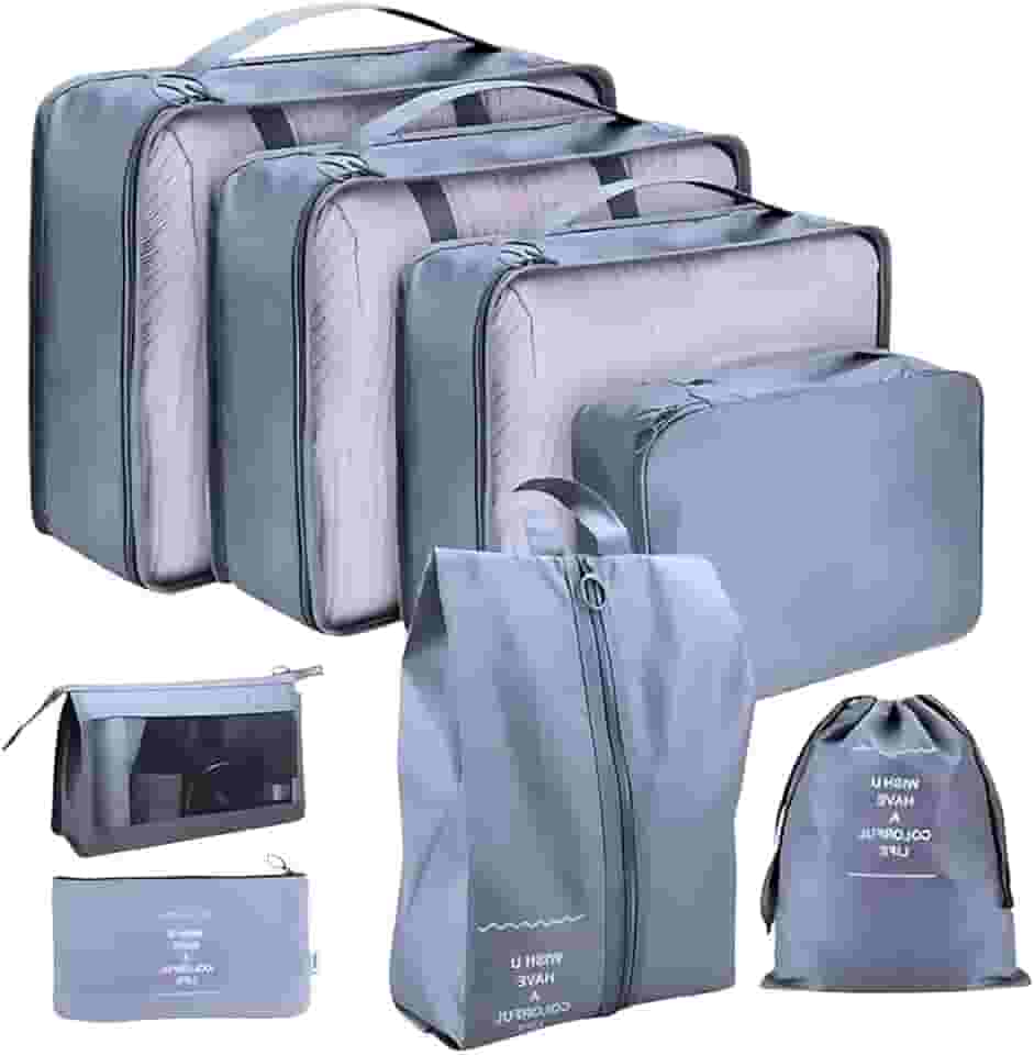 Kit Necessaire Organizador de Malas Conjunto Com 8 Peças Dobrável Impermeável Multiuso Bolsas Organizadoras de Roupas, Calçados e Acessórios Unissex Material de Qualidade (Cinza)
