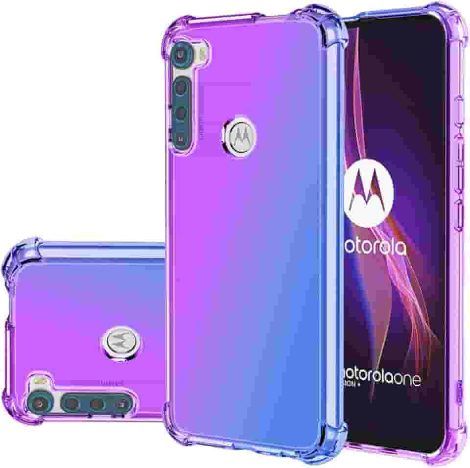 Capa para Moto One Fusion, capa protetora à prova de choque de TPU macio antiarranhões gradiente para Motorola Moto One Fusion (roxo/azul)