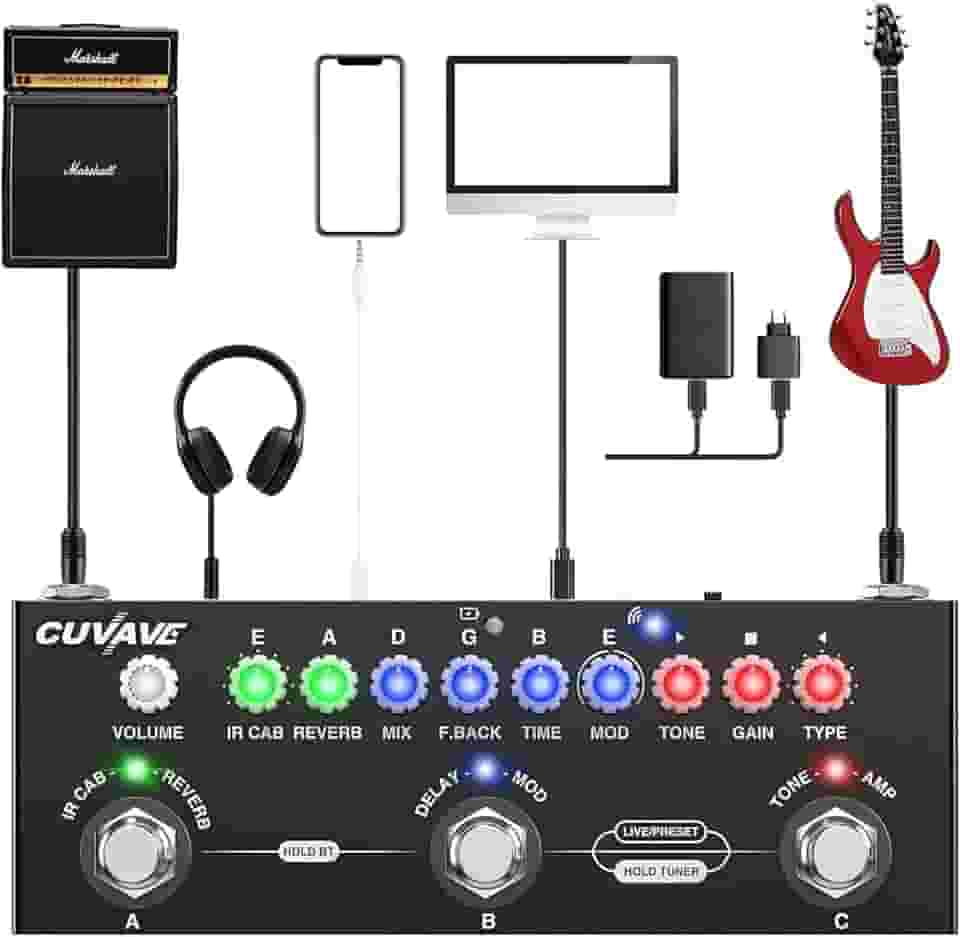 Pedal De Efeito Combinado De Guitarra multi-efeitos Elétrica Multifuncional Portátil Pedaleira Para Quitarra Com Reprodução De Música Sem Fio, Gravação De Telefone, Função De Interface De Áudio