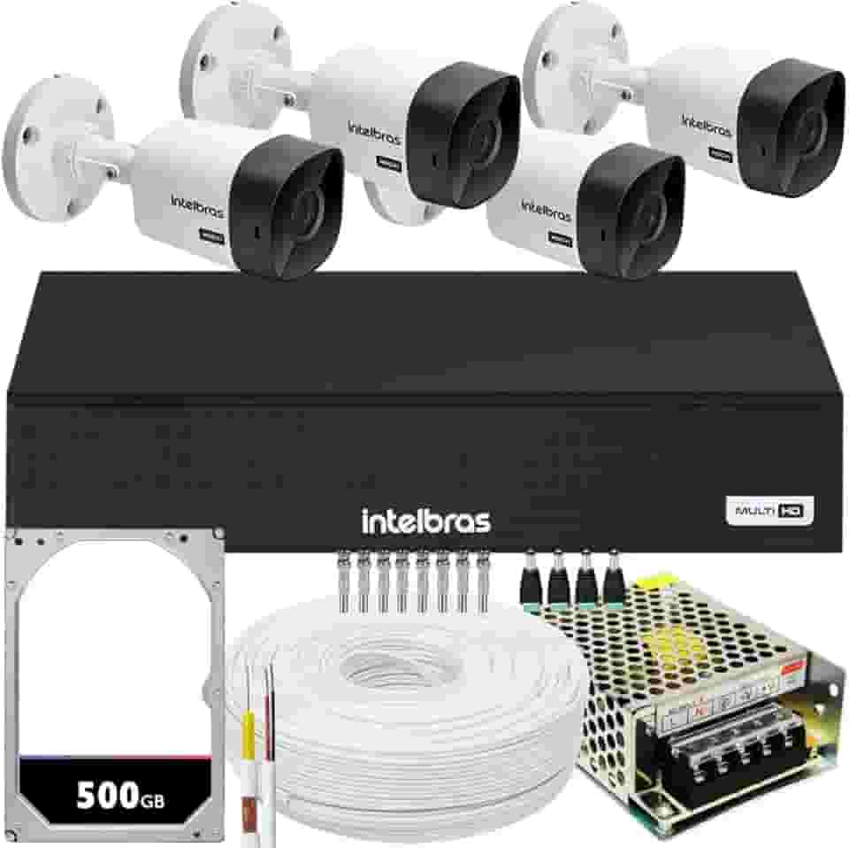 Kit Cftv Monitoramento 4 Cameras Intelbras Vhc 1120 Hd 500gb