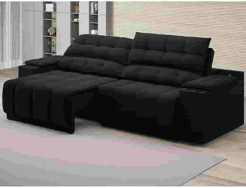 Sofá com Usb Retrátil e Reclinável Samurai Preto 2,50m