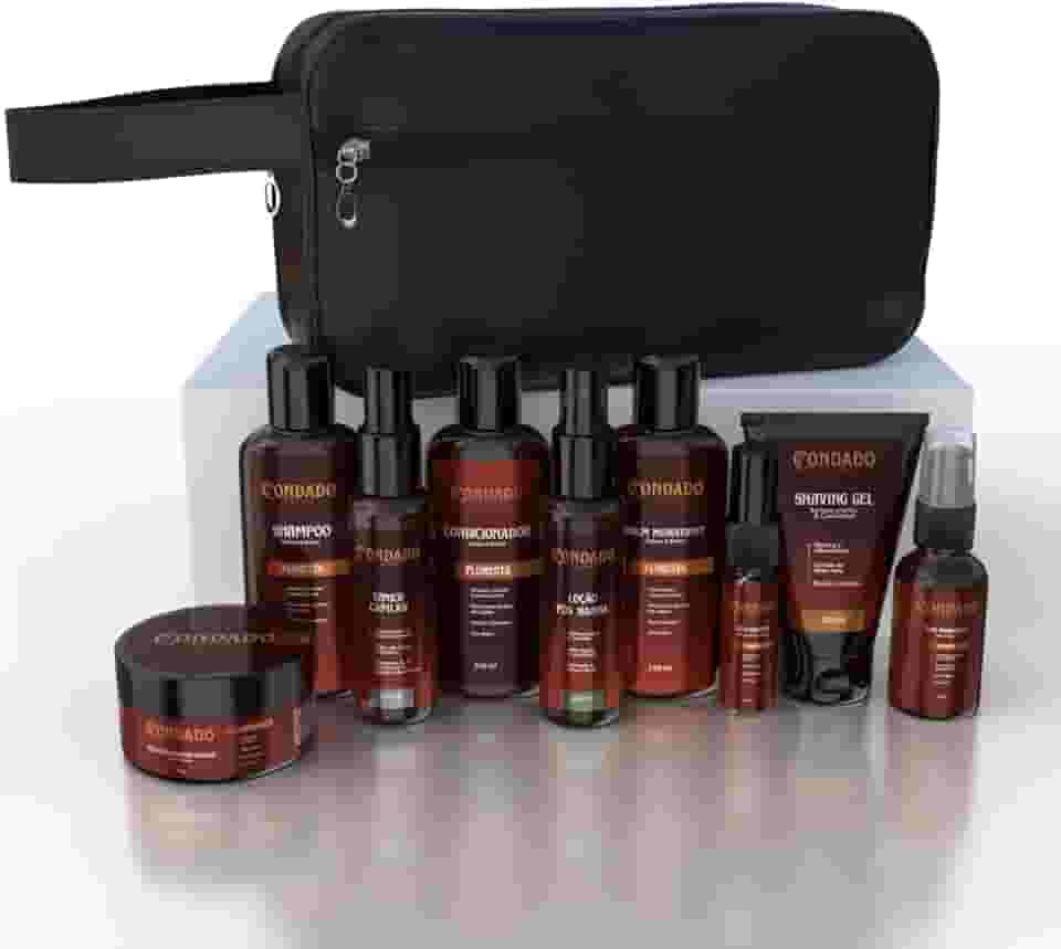 Kit Barba Completo Necessaire Shampoo Condicionador Balm Óleo Hidratante Tônico Crescimento Masculino (Floresta + Necessaire Preto)