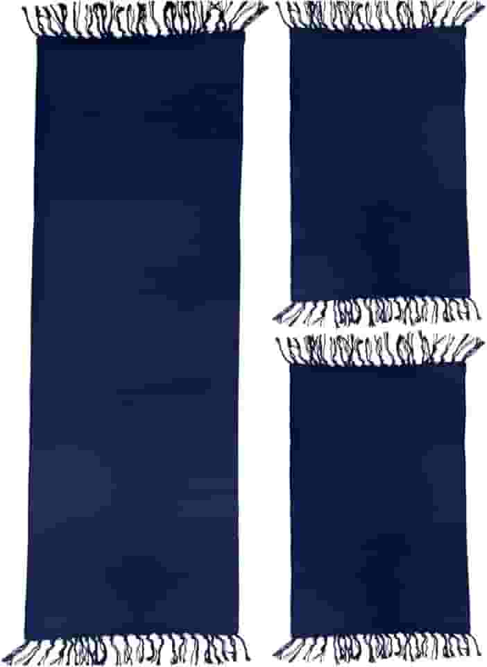 Jogo de Tapetes para Cozinha 3 Peças Decolab Básico | Kit com 1 Passadeira e 2 Tapetes para Cozinha | Design Liso em Algodão Premium | Tapetes Laváveis e Duráveis (Azul-marinho, 3 Peças)