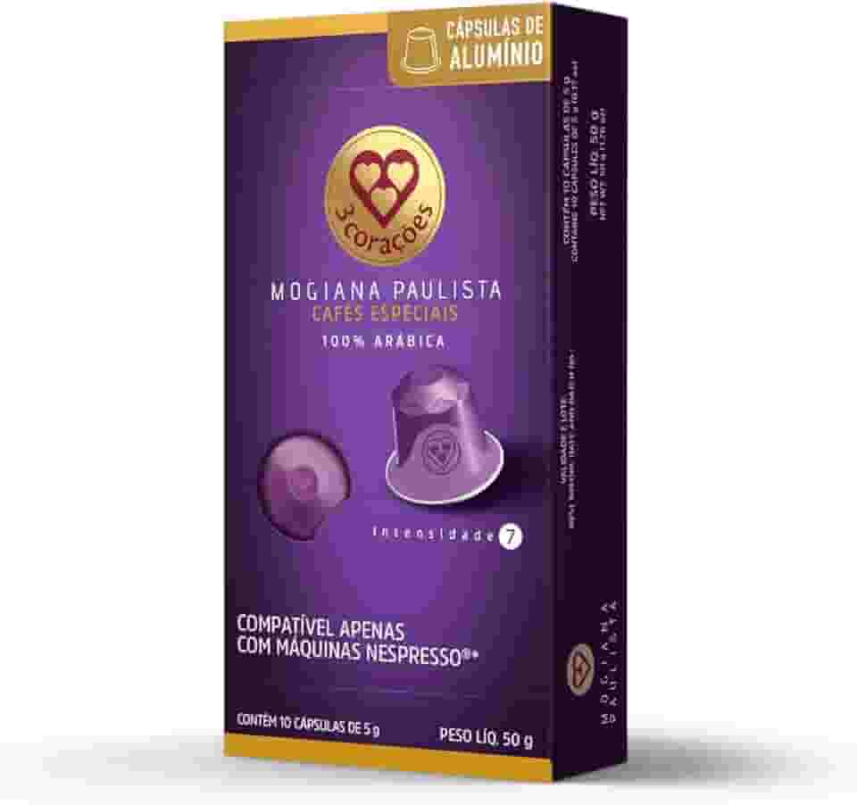 3 Corações Cápsulas de Café Mogiana Paulista, Compatíveis com Nespresso, contém 10 cápsulas