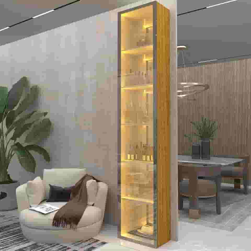 Cristaleira Torre Luminare Reflecta LED 100% MDF Naturale - Gelius