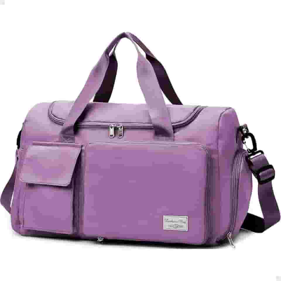 Mala de Mao Compacta de Viagem Feminina Funcional com Alca Transversal Bolsa de Viagem em Nylon Resistente com Bolso para Sapatos Ajustavel Leve e Versatil Ideal e Uso Diario (Lilás)