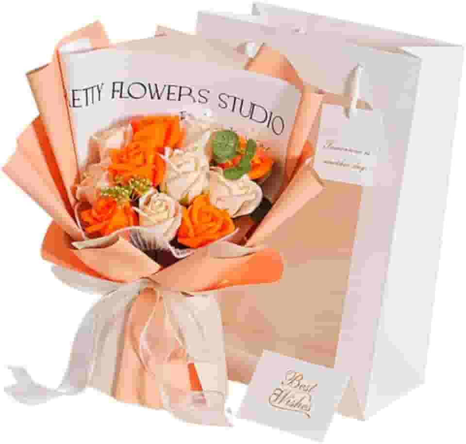 Arranjo floral romântico com flores preservadas que dura de 2 a 3 anos. Rosa eterna para o Dia dos Namorados, Dia Mães, da Avó, Namorada, Laranja