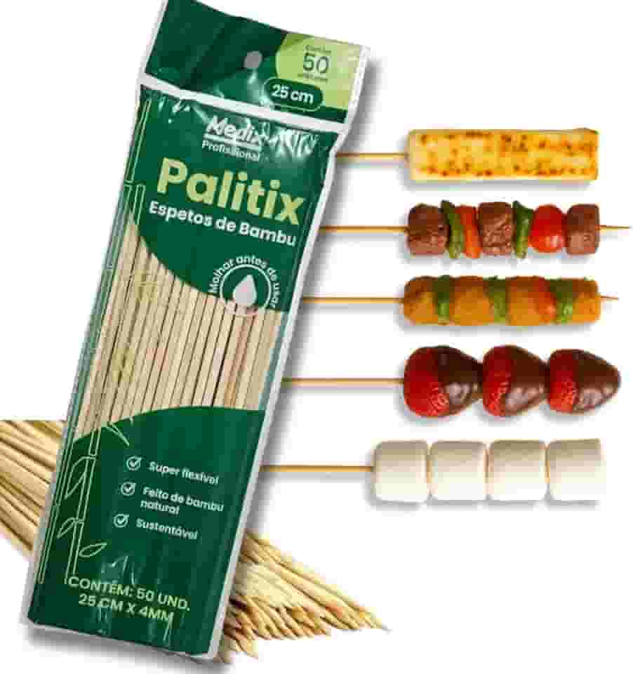 50 Espeto Palito Bambu 25cm Churrasco Doce Buffet Artesanato Natural