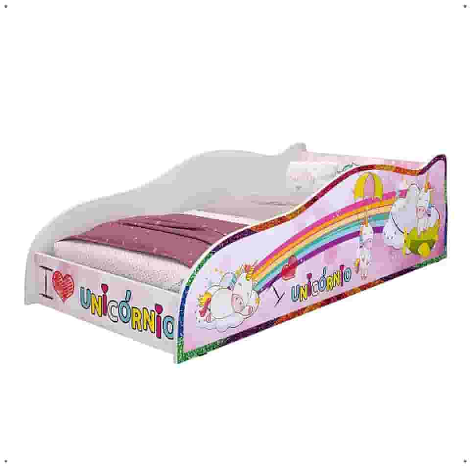 Mini Cama Carro Infantil Montessoriana MDF Lateral Grade Proteção Decoração Tema Unicórnio Quarto Menina Princesa - RPM