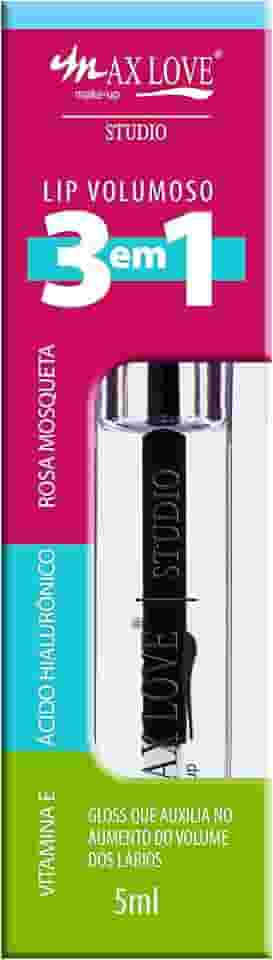 Gloss Labial Max Love Volumoso 3 em 1 - Incolor Cor 300 - Efeito Plumping e Hidratante - Batom Brilho