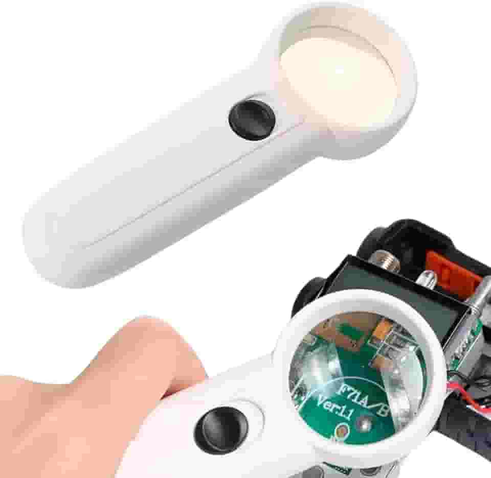 Lupa de Leitura com LED 8× – Lupa de Mão Iluminada + 2 LEDs, Design Ergonômico para Leitura, Costura, Eletrônica e Hobbies
