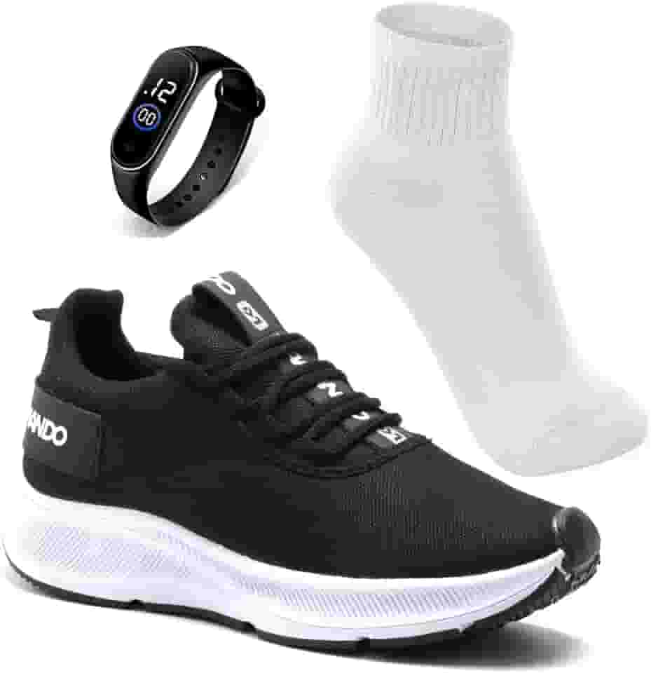 Tenis Masculino Esportivo Academia Corrida Treino Caminhada Confortavel e Leve + Relógio e Meia
