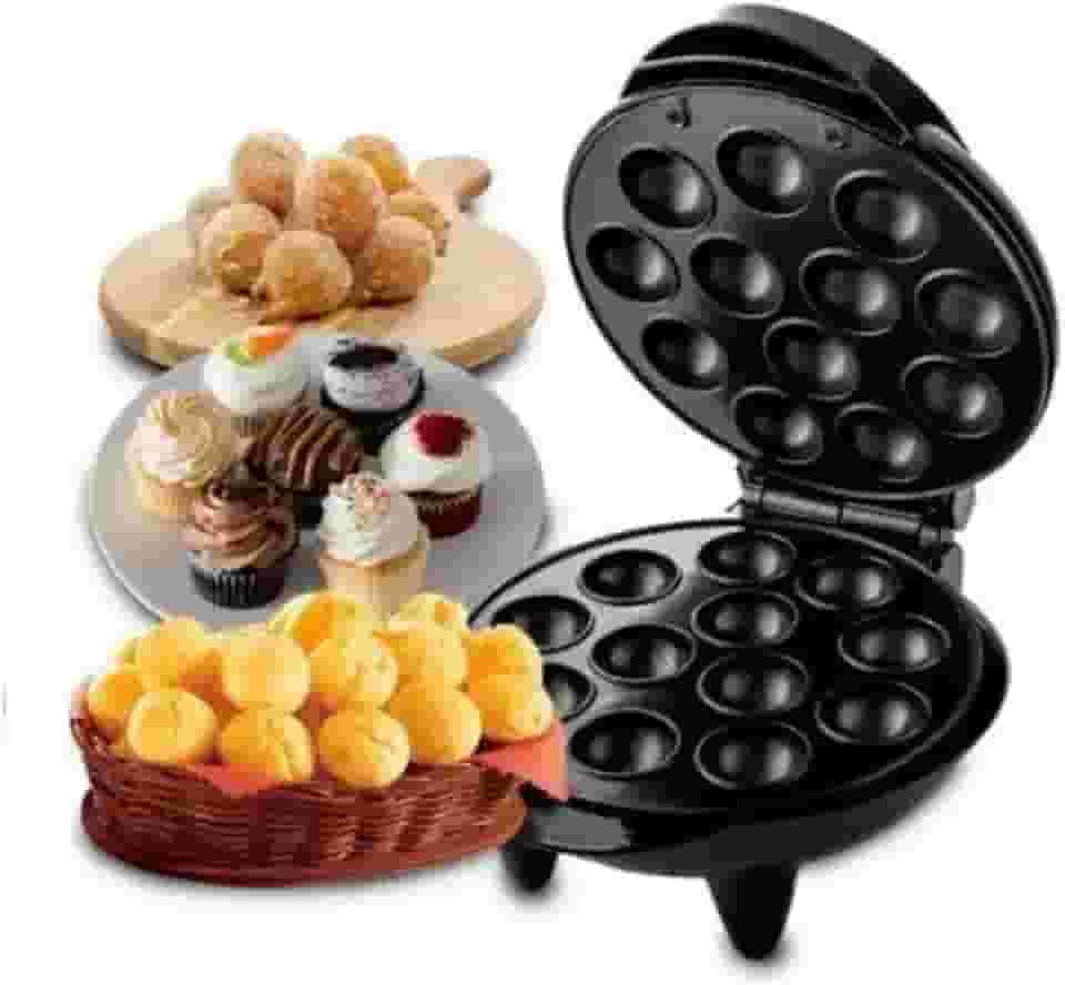 Mini Máquina Elétrica de Cake Pop 1000W 100V – Faz 12 Unidades de Bolinhos, Pão de Queijo, Empadinhas e Mais