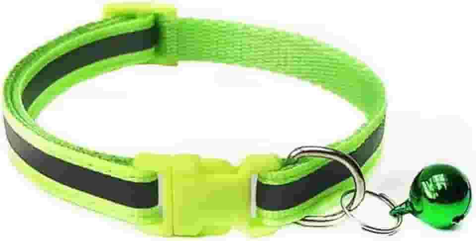 Coleira Refletora De Nylon com Guizo para Gatos e Cachorros pequeno porte, Ajustável Para Animais De Estimação, COR VERDE,12-16cm