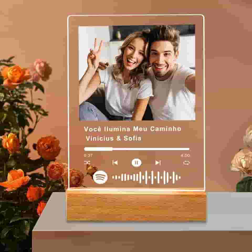 Placa de Música em Acrílico Personalizada, Com Código de Barras do Spotify - Presente Único para Namorado(a) ou Casal, Sem Luz + Caixa