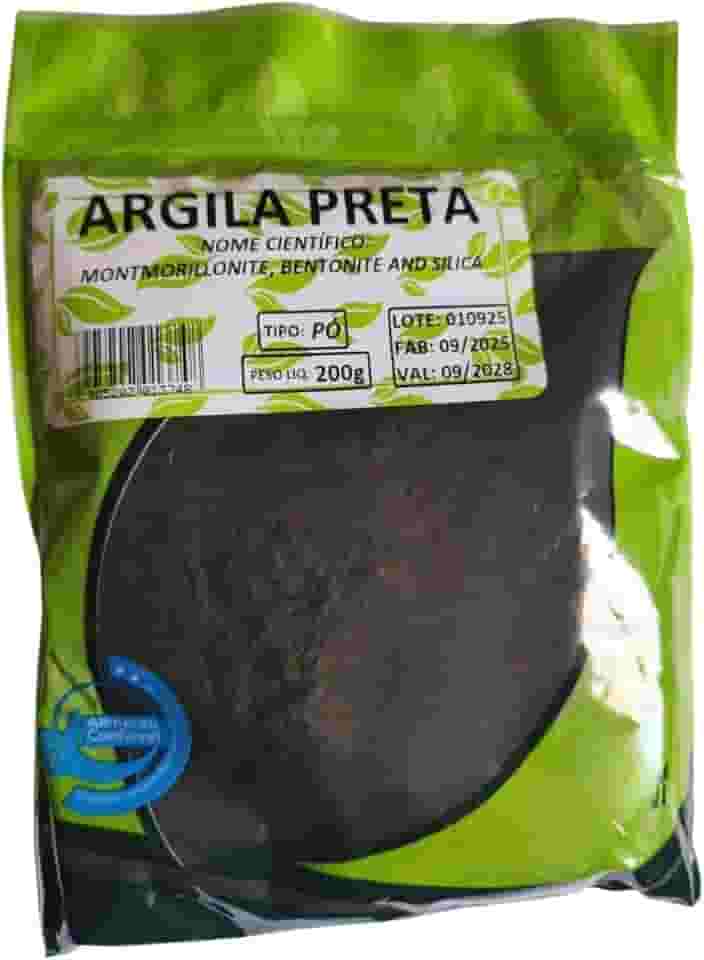 Argila Preta Natural, Montmorilonita e Sílica em Pó, 200g, para Tratamentos Corporais e Faciais
