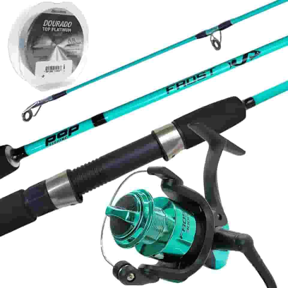 Kit de Pesca Frost, Vara 1,80m 25Lbs, Molinete 3000 6Kg, Linha Dourado Platinum