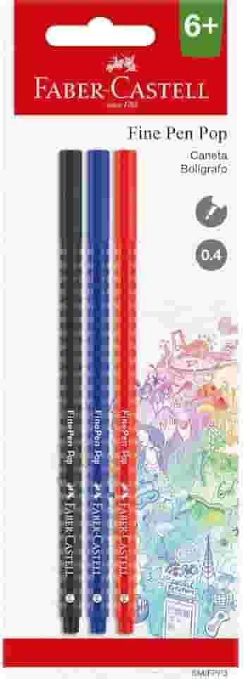Caneta Ponta Fina, Fine Pen PoP, Faber-Castell,SM/FPP3, cartela com 3 unidades