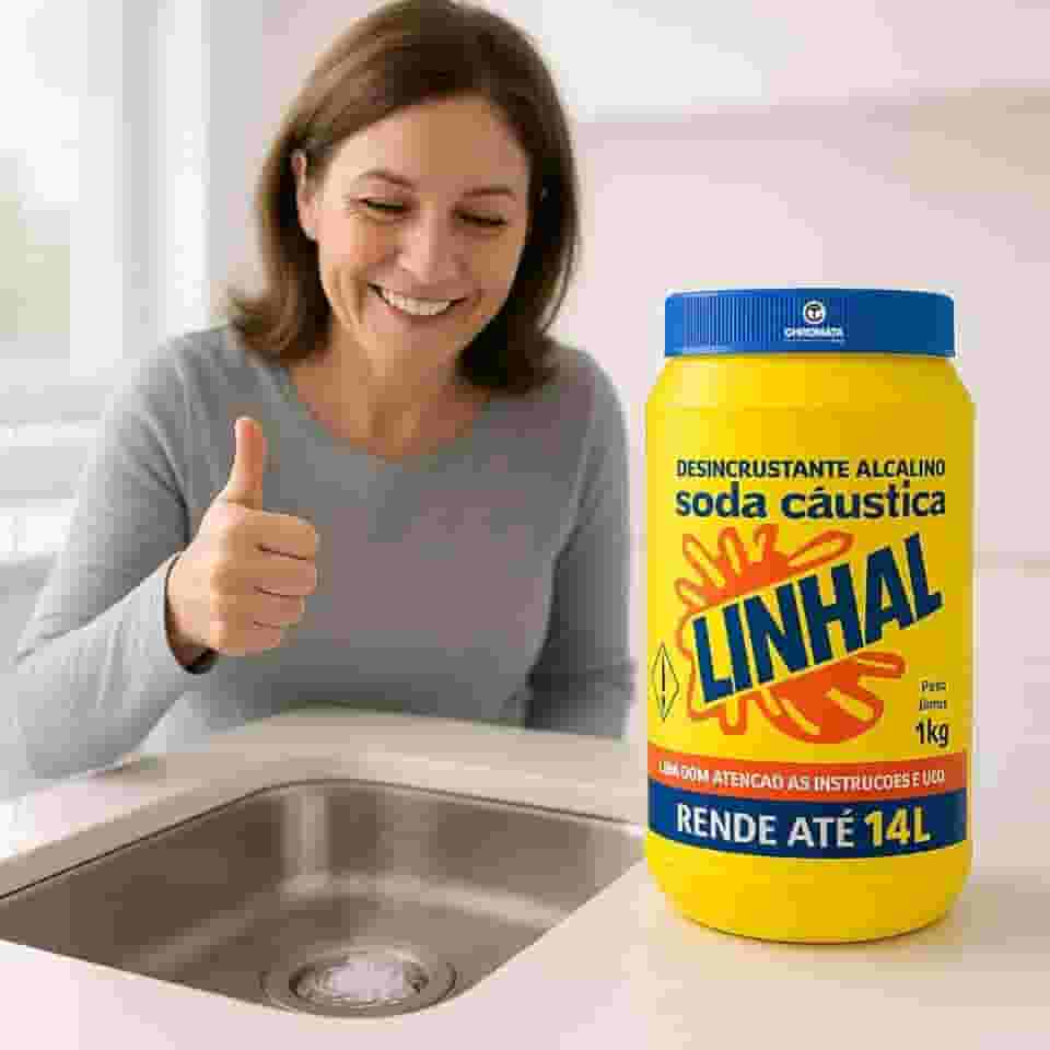 Soda Cáustica Linhal 66–69% 1kg Desentupidor Concentrado para Fossa, Caixa de Gordura e Limpeza Pesada