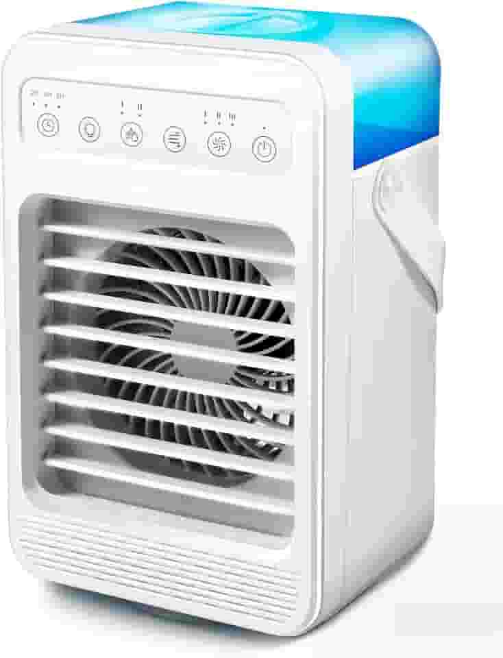 Ar Condicionado Portátil, Mini Ar-Condicionado Refrigerador de Ar Evaporativo Pessoal com 4 Velocidades 7 Cores, Ventilador Portátil Unidade AC 600ML 2 Ventoinhas de Refrigeração de Névoa Fria para