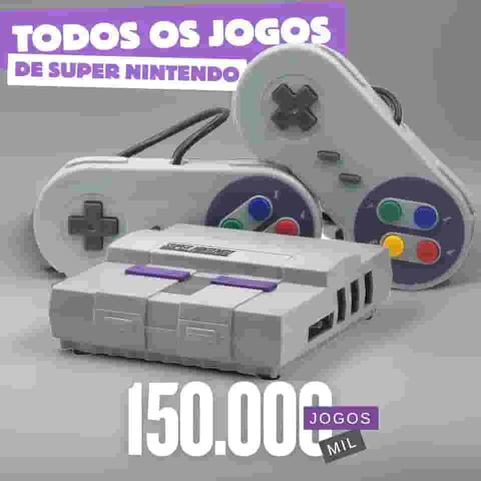 Game Retro Mini Super Nintendo + 150.000 mil Jogos + 2 Controles + todos os Jogos de Snes