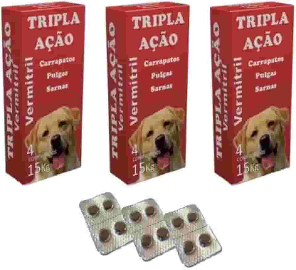 Vermitril - Anti Pulgas, Carrapatos, Vermes, Sarnas 12 Comprimidos (Cães até 15kg)