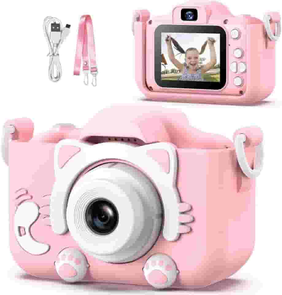 Câmera Digital Infantil Portátil – Recarregável, Com Tela LCD, Jogos e Vídeo HD – Presente Criativo para Crianças de 4 a 12 Anos – Antichoque, Fácil de Usar (Rosa)