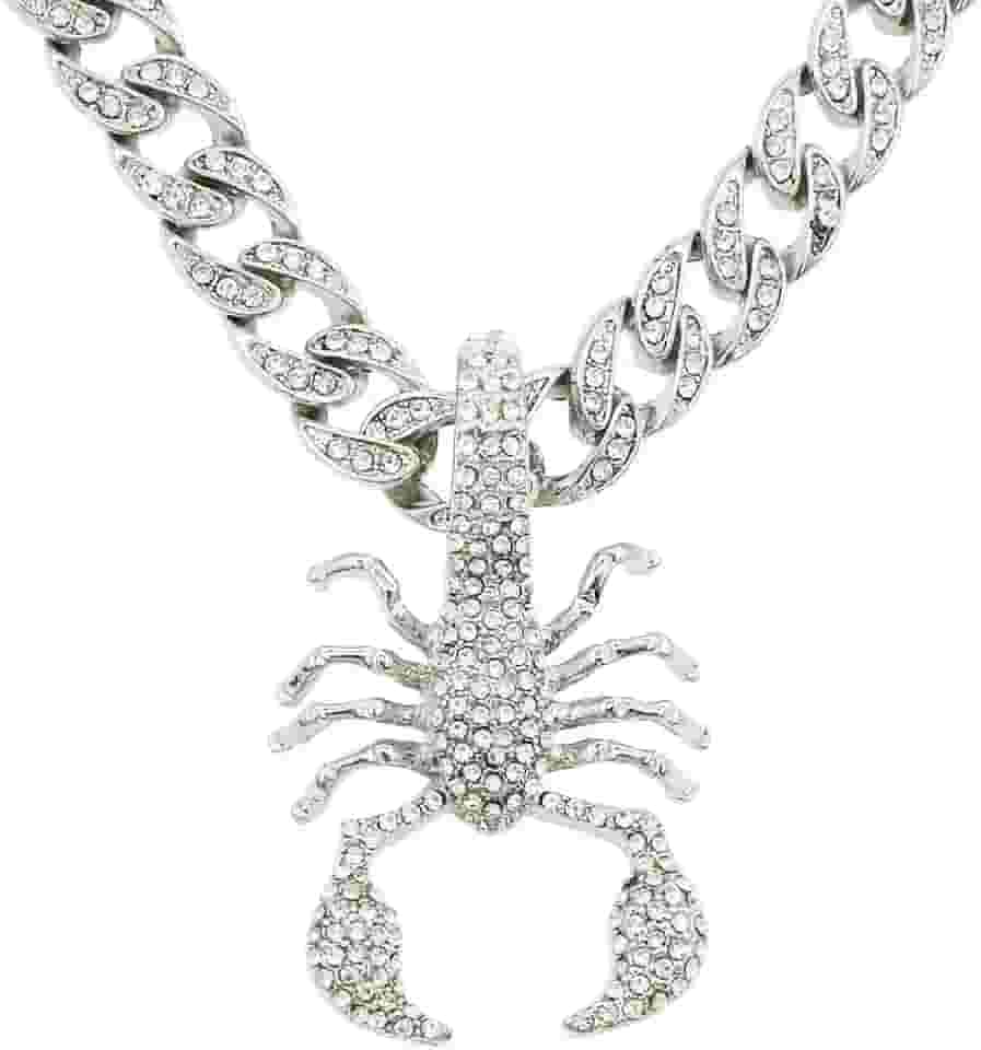 Colar masculino com Forma de escorpião, 50 cm, estilo hip hop, pingente de metal, detalhes em diamante, presente para homens, ousado, elegante, acessório legal