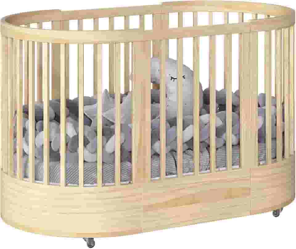 Berço Redondo 3 em 1 Divicar Wave: Evolutivo do Berço à Minicama, Design e Segurança para o Quarto do Bebê (NATURE)