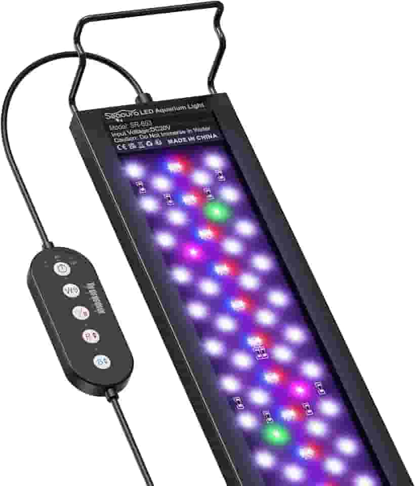 SEAOURA Luz LED para Aquário 45-60cm Água Doce, Espectro Total para Plantas, Timer 6H/8H/12H Auto Liga/Desliga, Canais WRB, 10 Brilhos & 11 Cores, Suporte Ajustável - 16W