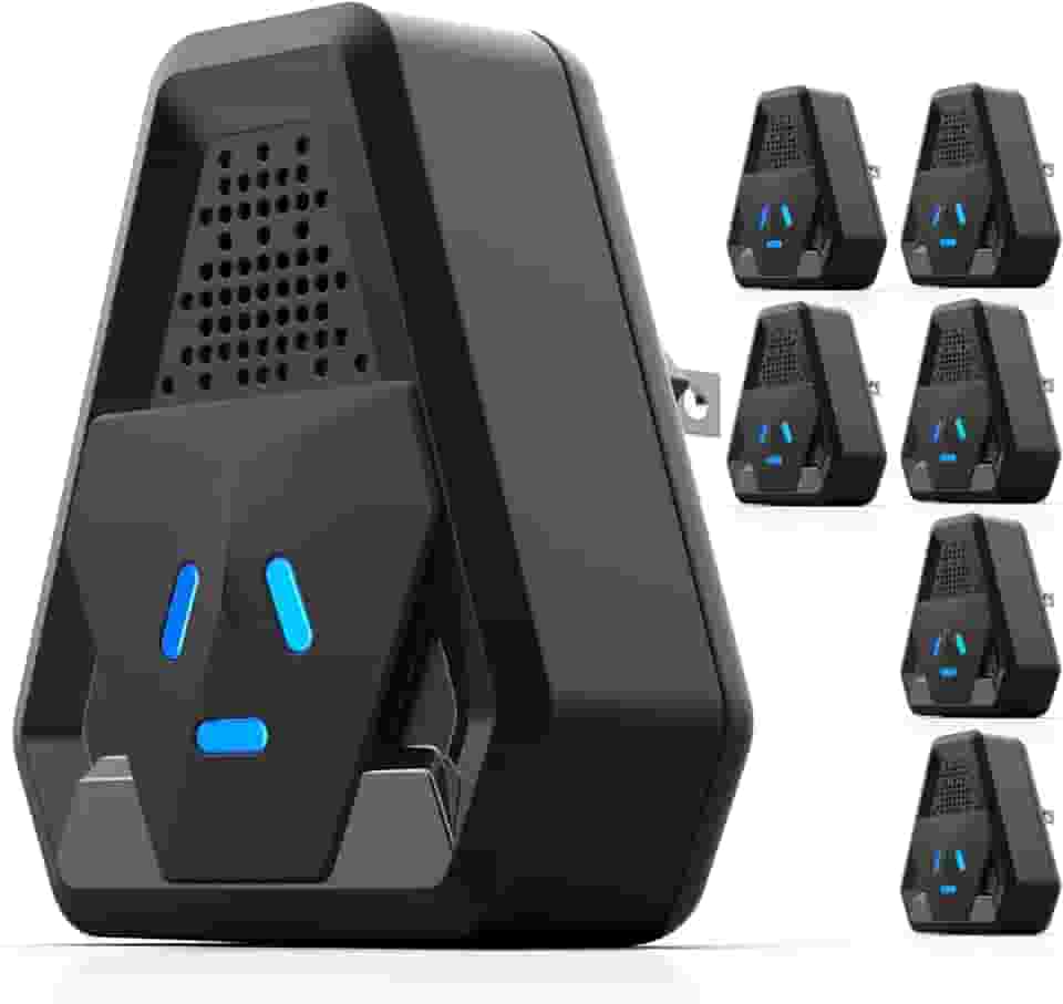 Repelente ultrassônico atualizado 2025 e repelente interno de insetos, ultrassônico e repelente para baratas, roedores, ratos, insetos, mosquitos, ratos, aranha, formiga, troca de 3 modos, 6 pacotes