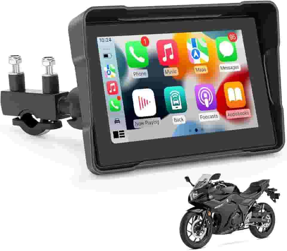 Multimídia para Motocicletas, Multimídia Para Moto, Tela Sensível Ao Toque de 5'' IPS 1080P, Conexão sem Fio, Suporte para Carplay Moto