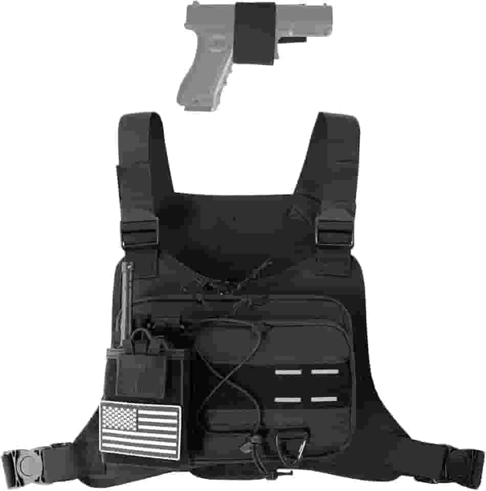 Bolsa de esportes ao ar livre masculina com suporte de telefone, mochila de corrida respirável para a maioria das pistolas, bolsa de colete de corrida de viagem EDC, bolsa tática com coldre de rádio