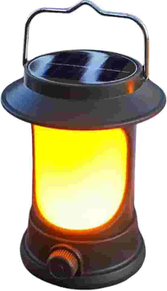 Lanterna Lampião Lamparina de LED para Acampamento Quarto Cabeceira, Recarregável com LUz Solar e USB 3W, Luz Quente, Alça de Metal, Luz Noturna Resistente Duravel