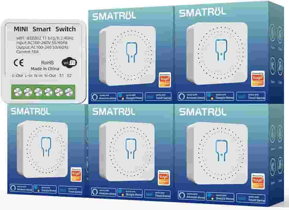 Módulo Automação Inteligente, 5 PCS 16A Mini Interruptor inteligente wifi, Módulo de Interruptor Interno diy suporta 2 vias de controle, Compatvel com Alexa/Google Home.…