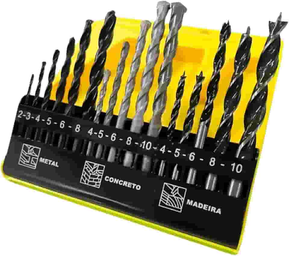Jogo de Broncas Para Madeira Concreto Aço Alvenaria Metal 16 Peças Com Estojo | Fertak
