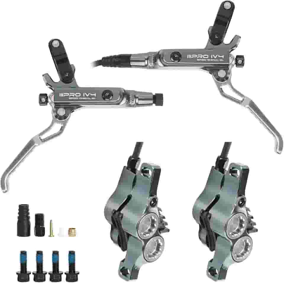 BUCKLOS Conjunto de freio a disco hidráulico IIIPRO IV4 de 4 pistões MTB, freios hidráulicos dianteiros de 850 mm e traseiros de 1550 mm com alavanca de pinça de liga de alumínio para Ebike, bicicleta