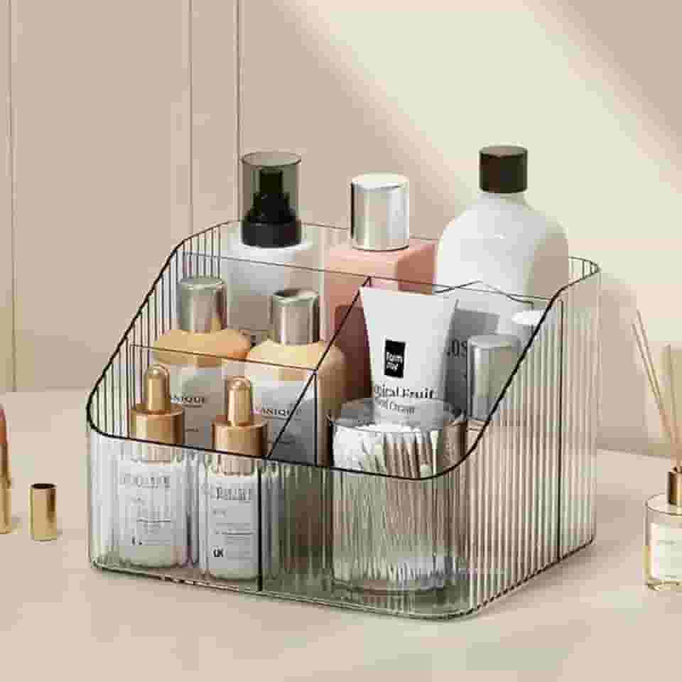 Organizador Multiuso 4 Divisões - Organizador maquiagem - Porta Maquiagem, Cosméticos, Bijuterias, Acessórios - Caixa Organizadora Penteadeira, Banheiro e Mesa - Acrílico compacto, Resistente