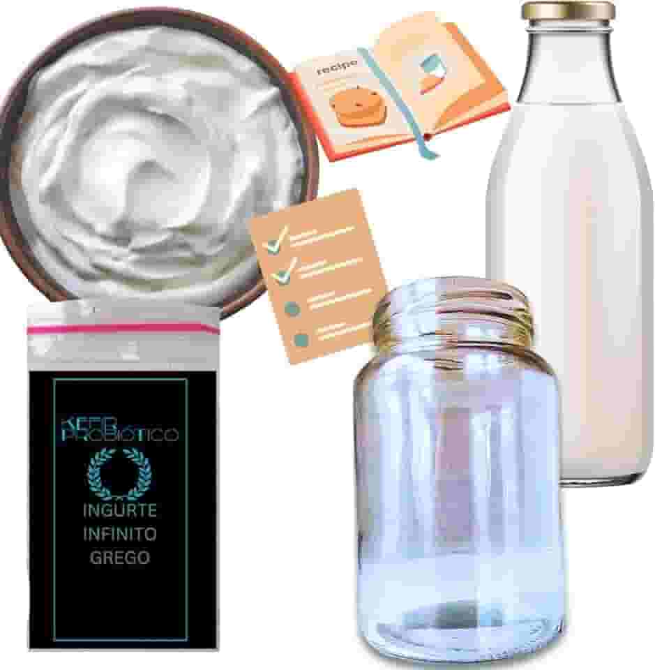Iogurte Grego Infinito Desidratado + Manual Completo Cortesia 500ml! | Produção Caseira Saudável e Natural | Econômico, Rico em Proteínas | Fácil de Fazer em Casa