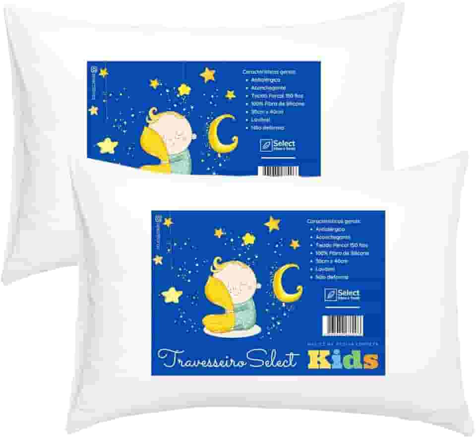Kit 2 Travesseiros Macios Infantil Bebê Antialérgico Lavável em Máquina