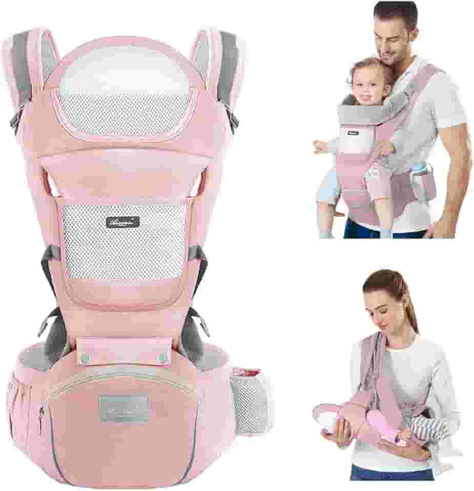 Canguru Para Bebe,Alça De Transporte Multifuncional 6 e 1,Canguru Ergonomico Para Bebe,Adequado Para 0-36 Meses (Rosa)