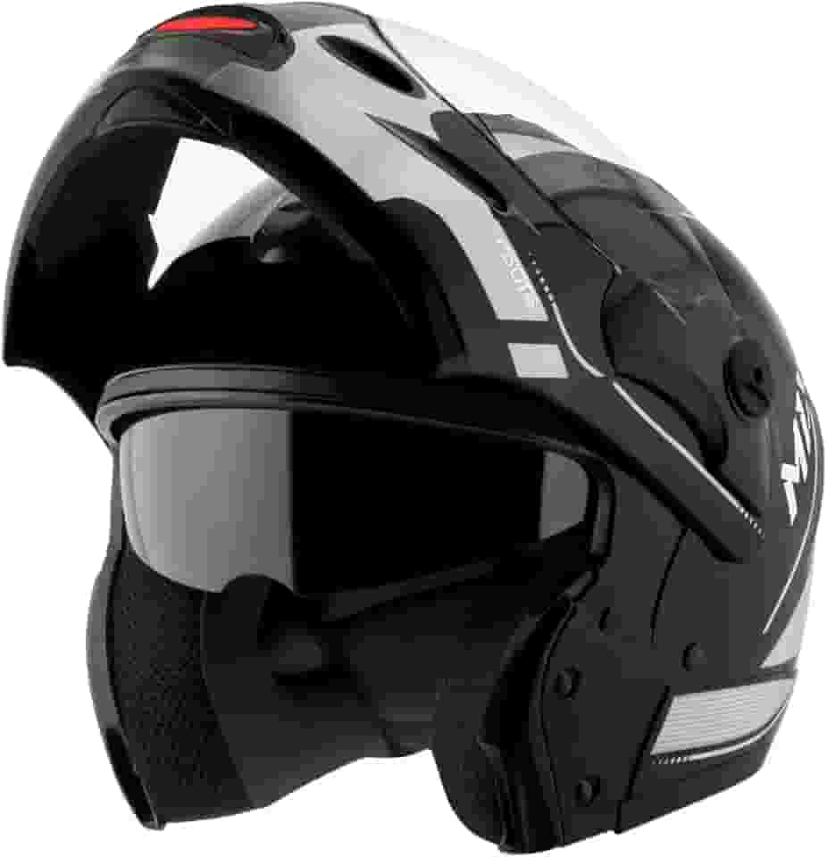 Capacete de Moto Mixs MX Captiva Route Brilhante Com Viseira Interna Solar Óculos de Sol Articulado Escamoteável Robocop Cinza Com Cinza 58